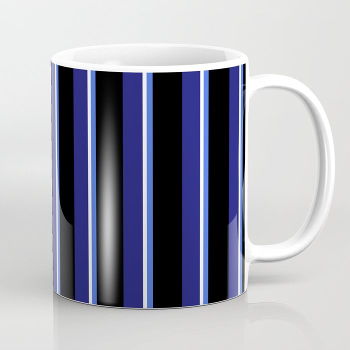 Royal Blue, Black, Midnight Blue & White Colored Striped Pattern Coffee Mug