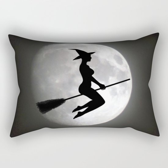 Witch On a Broom Against the Moon Rectangular Pillow