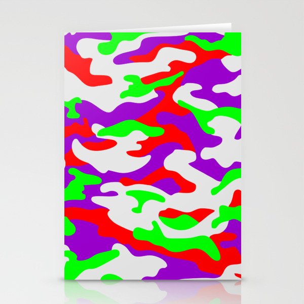 Camouflage Pattern Neon Green Grey Purple Red Stationery Cards