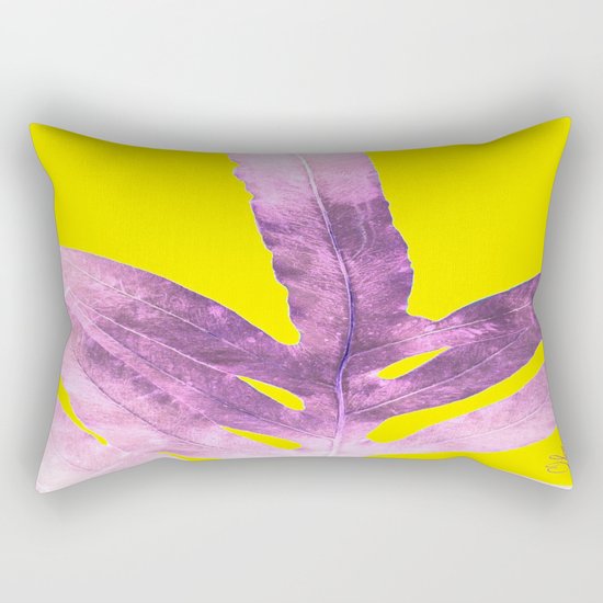 Green Fern on Bright Yellow Inverted Rectangular Pillow