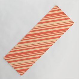 [ Thumbnail: Tan and Red Colored Striped/Lined Pattern Yoga Mat ]