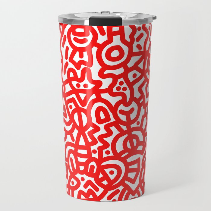 Candy Apple Red on White Doodles Travel Mug