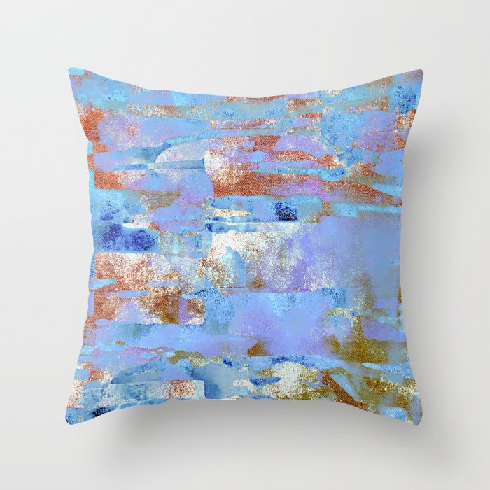 African Dye - Colorful Ink Paint Abstract Ethnic Tribal Organic Shape Art Mud Cloth Baby Blue Throw Pillow