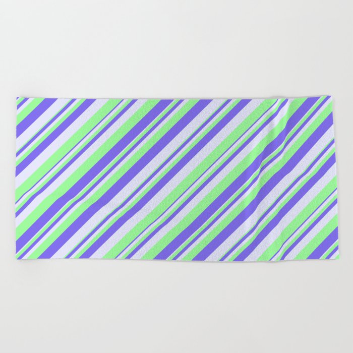 Green, Medium Slate Blue, and Lavender Colored Lines Pattern Beach Towel
