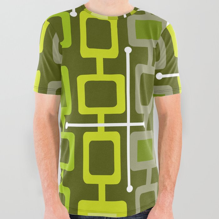 Retro 1950s Geometric Pattern Chartreuse All Over Graphic Tee