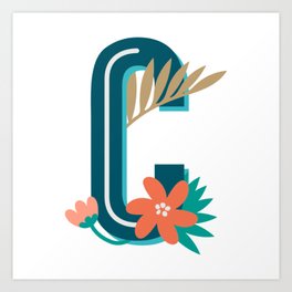 Tropical Flowers Monogram Letter C Art Print
