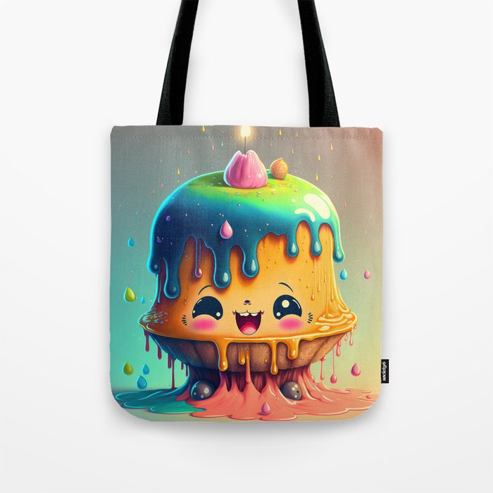 Cake Caricature - January 1st - Yearlong Psychedelic Cute Cakes Collection - Birthday Party - Delicious Dripping Paint, Bright Colors, and Big Adorable Smiles Tote Bag