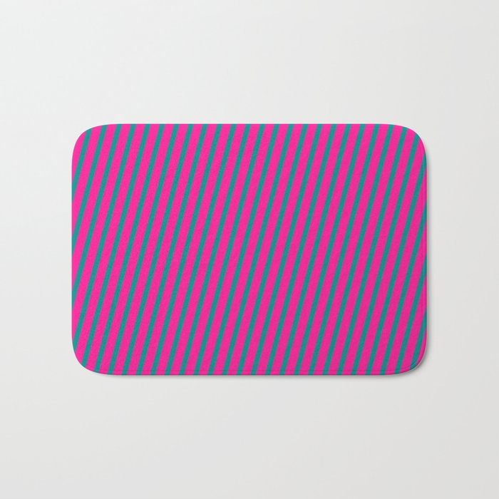 Deep Pink and Dark Cyan Colored Lined/Striped Pattern Bath Mat