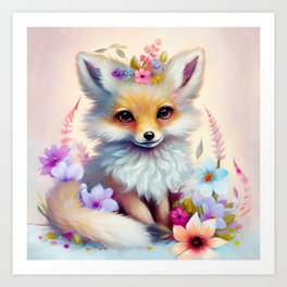 Fox in Flowers - Nursery Art Art Print