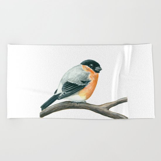 Bullfinch bird Beach Towel