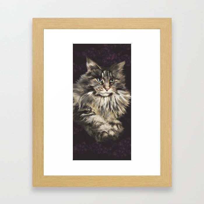 peinture de chat - cat - main coon Framed Art Print