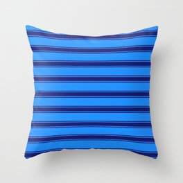 [ Thumbnail: Blue and Midnight Blue Colored Lined/Striped Pattern Throw Pillow ]