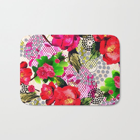 Flowers with Lace and Dots Bath Mat