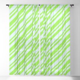 [ Thumbnail: Light Cyan and Green Colored Lined/Striped Pattern Sheer Curtain ]