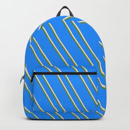 [ Thumbnail: Blue, Bisque & Green Colored Lines/Stripes Pattern Backpack ]