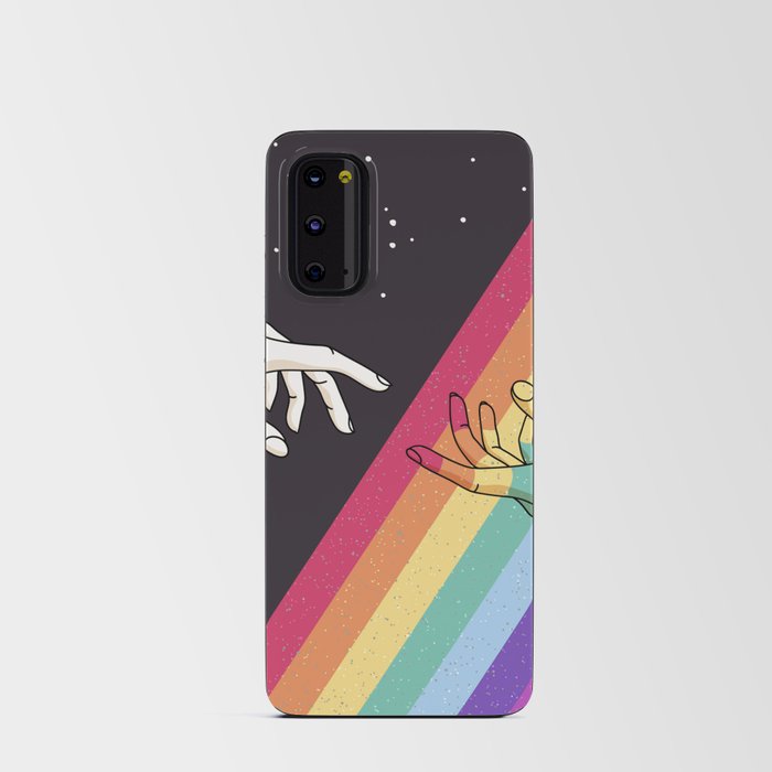 Galactic Radiance: Hands Reaching for Rainbow Space Stars Android Card Case
