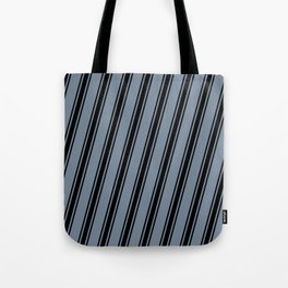 [ Thumbnail: Light Slate Gray and Black Colored Striped/Lined Pattern Tote Bag ]