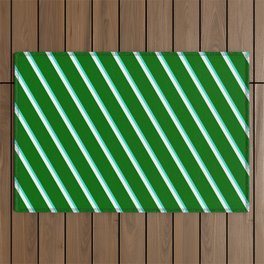 [ Thumbnail: Turquoise, Mint Cream & Dark Green Colored Lined/Striped Pattern Outdoor Rug ]