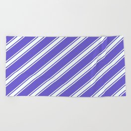[ Thumbnail: Slate Blue & Mint Cream Colored Pattern of Stripes Beach Towel ]