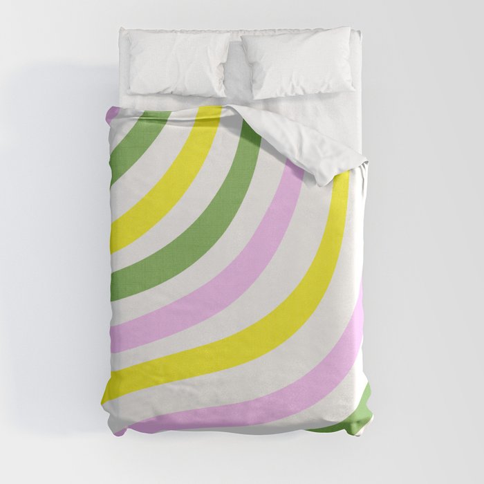 Pink Yellow and Green Pastel Stripes Duvet Cover