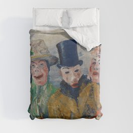 L'Intrigue; the masquerade ball party goers grotesque art portrait painting by James Ensor Duvet Cover