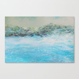 Blue Surf, Dark Sky, Bright Water Oil Pastel Drawing Canvas Print
