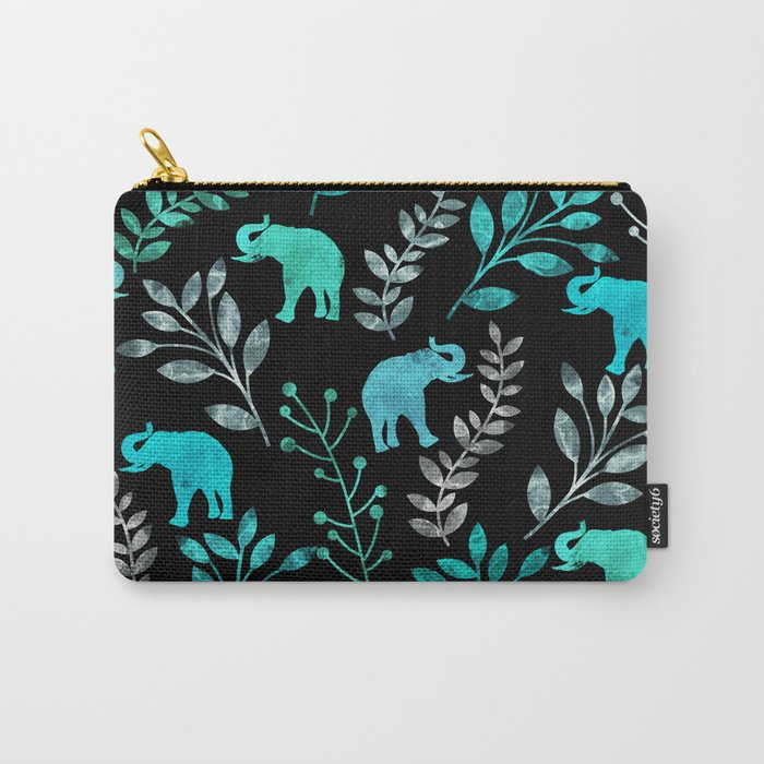 Watercolor Flowers & Elephants IV Carry-All Pouch