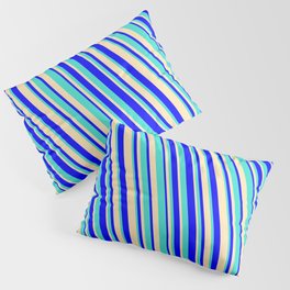 [ Thumbnail: Blue, Turquoise & Beige Colored Striped/Lined Pattern Pillow Sham ]