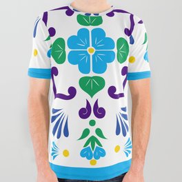 Cyan 2, Framed Talavera Flower All Over Graphic Tee