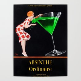 1920's Absinthe Ordinaire aperitif alcoholic beverages advertising poster for kitchen & dining room Poster