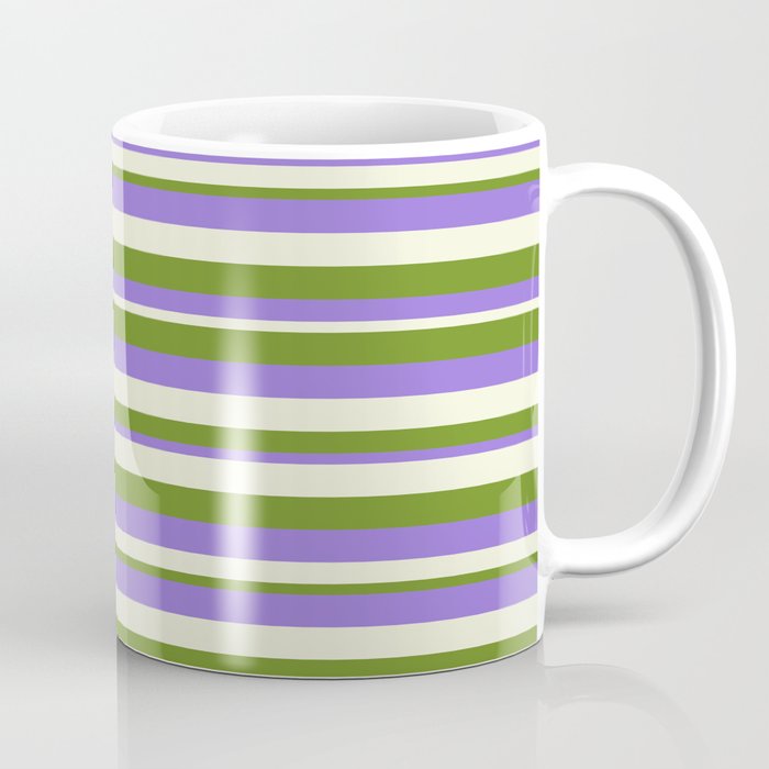 Green, Purple, and Beige Colored Lines Pattern Coffee Mug