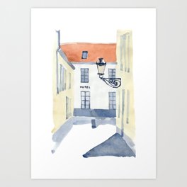 Small hotel in Bruges, Belgium. Art Print