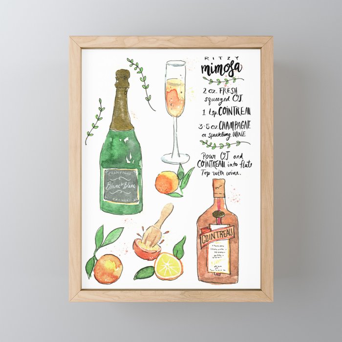 Ritzy Mimosa Cocktail Recipe Framed Mini Art Print