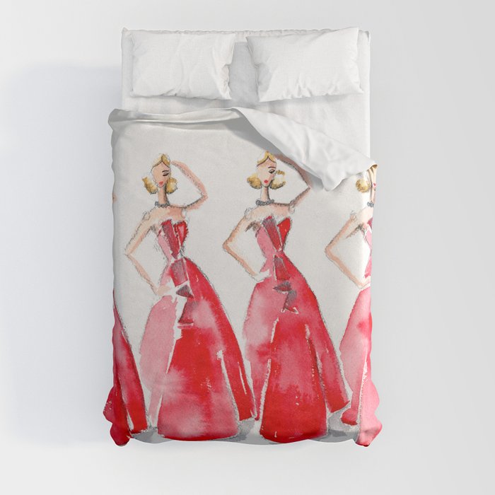 Rouge on the Runway Fashion Illustration Duvet Cover
