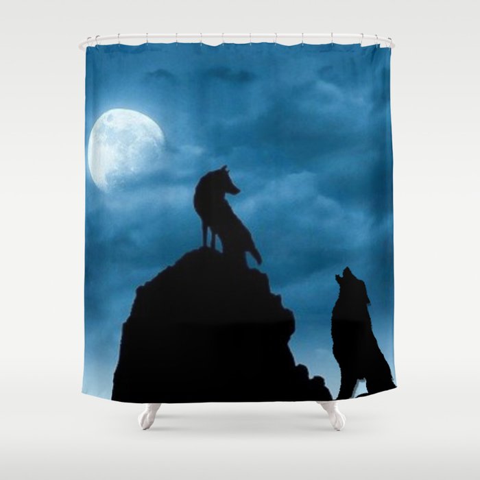 Wolves in a Blue Moonlight Shower Curtain