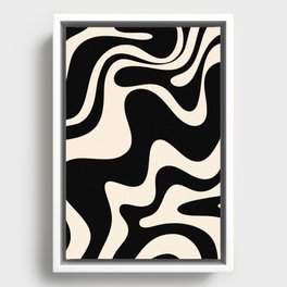 Retro Liquid Swirl Abstract in Black and Almond Cream 2 Framed Canvas