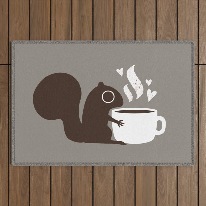 Squirrel Coffee Lover | Cute Woodland Animal Outdoor Rug