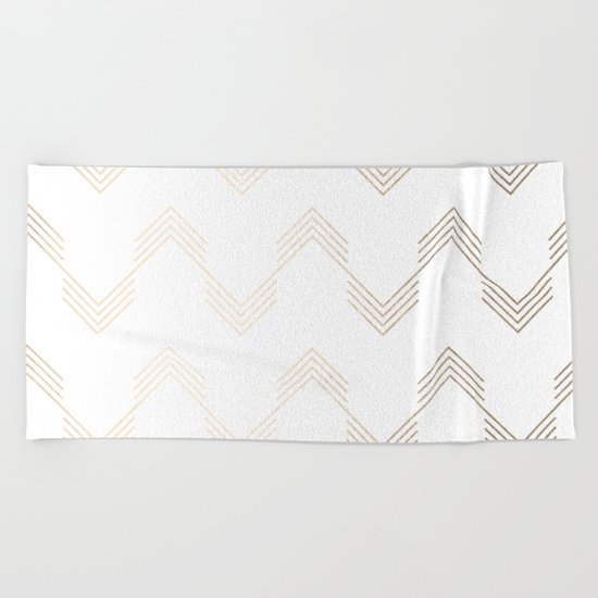 Simply Deconstructed Chevron White Gold Sands on White Beach Towel