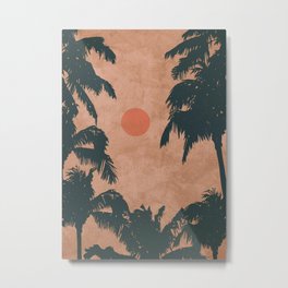 Tropical Sunset Metal Print | Minimalart, Pink, Sunset, Palmtrees, Bohobeach, Hawaii, Tropicaldecor, Drawing, Tropicalart, Digital 