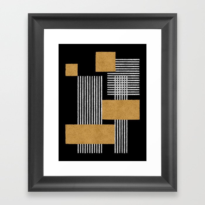 Stripes and Squares on Black Composition - Abstract Framed Art Print