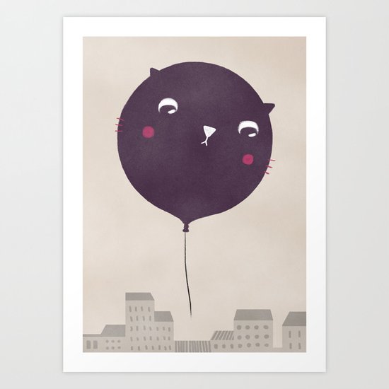 Cat balloon Art Print