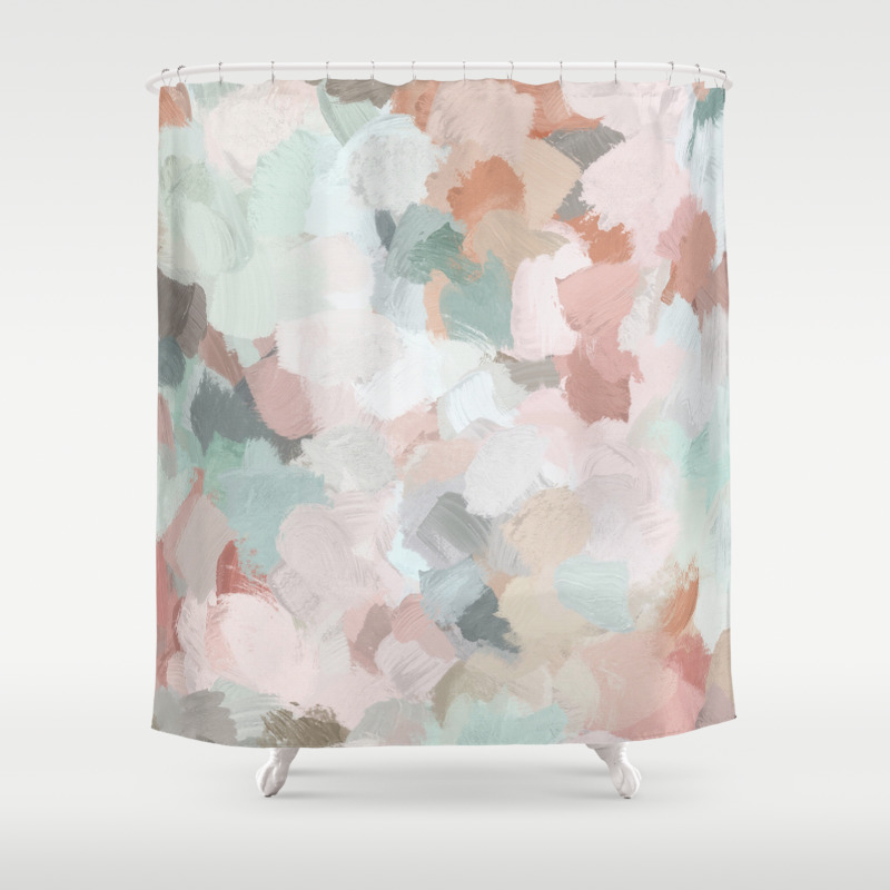 Blush Pink Mint Green Blue Coral Peach Abstract Flower Wall Art