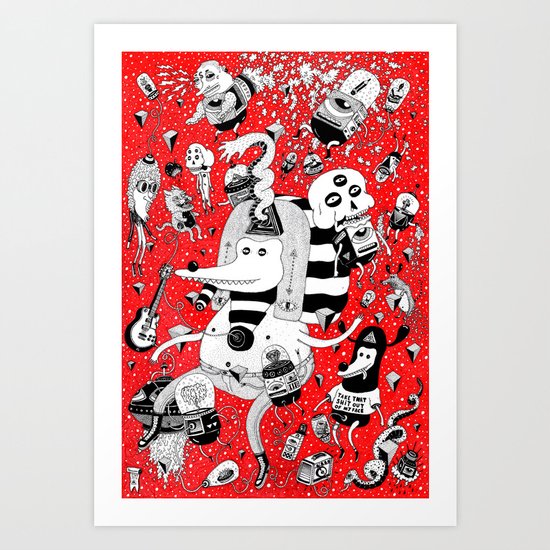 rot zeichentusche Art Print
