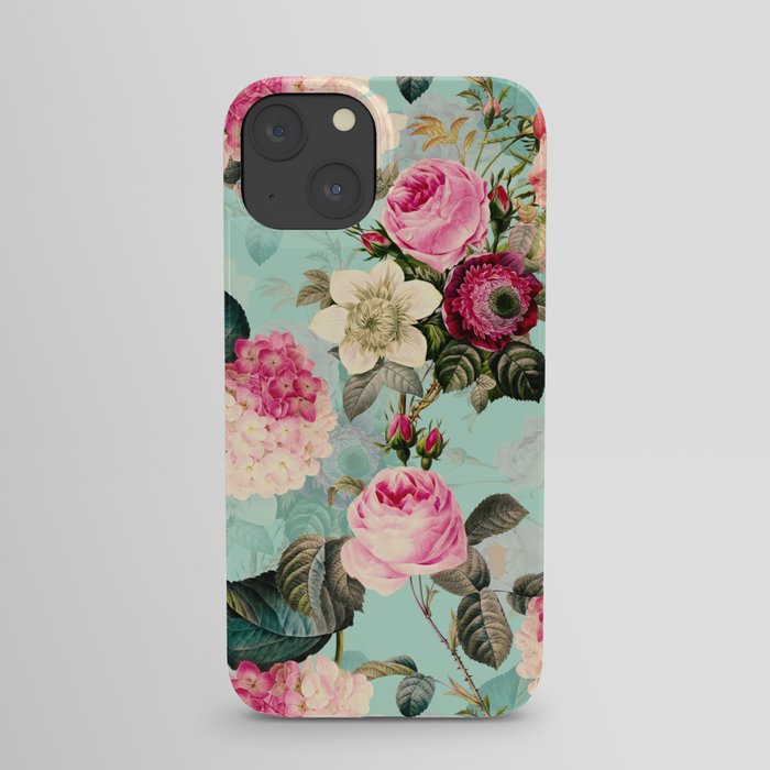 Vintage & Shabby Chic - Summer Teal Roses Flower Garden iPhone Case