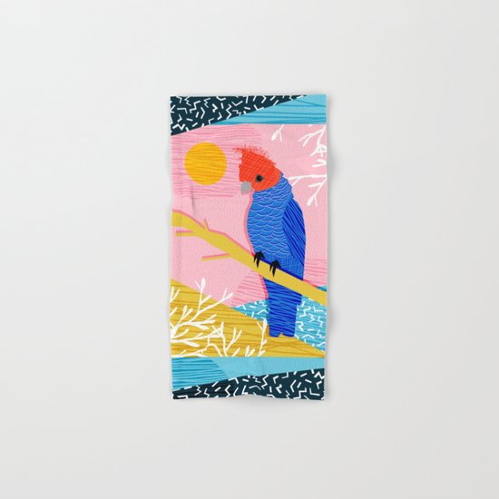 Blazin - memphis throwback tropical bird art parrot cockatoo nature neon 1980s 80s style retro cool Hand & Bath Towel