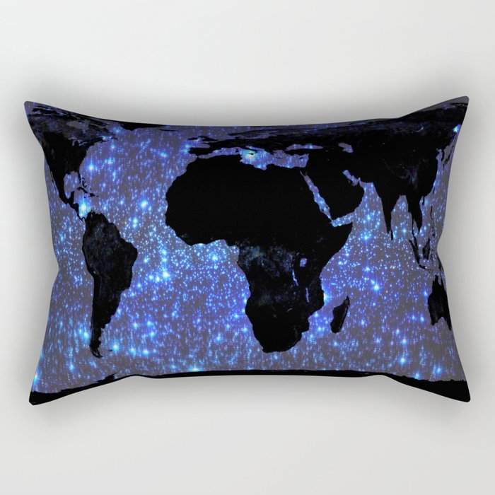 World Map : Blue Galaxy Stars Rectangular Pillow
