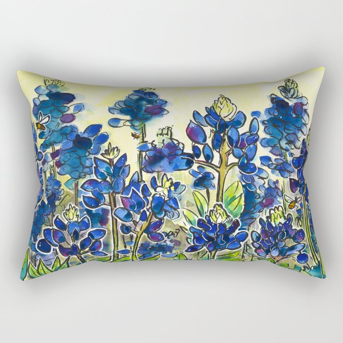 Texas Bluebonnets Watercolor Rectangular Pillow