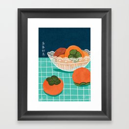 Persimmon Fruits in Glass Bowl Framed Art Print