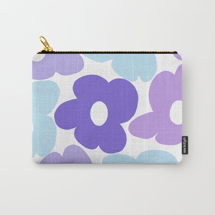 Large Purple Retro Flowers White Background #decor #society6 #buyart Carry-All Pouch