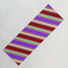 [ Thumbnail: Purple, Light Green, Dark Red & Tan Colored Stripes/Lines Pattern Yoga Mat ]